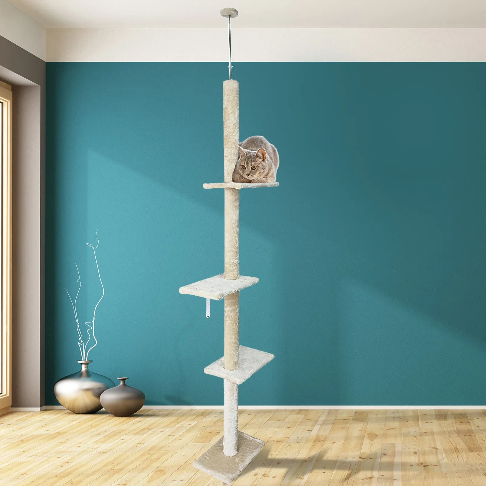 4Paws Cat Tree Scratching Post House Furniture Bed | Luxury Plush Play | 230cm | Beige