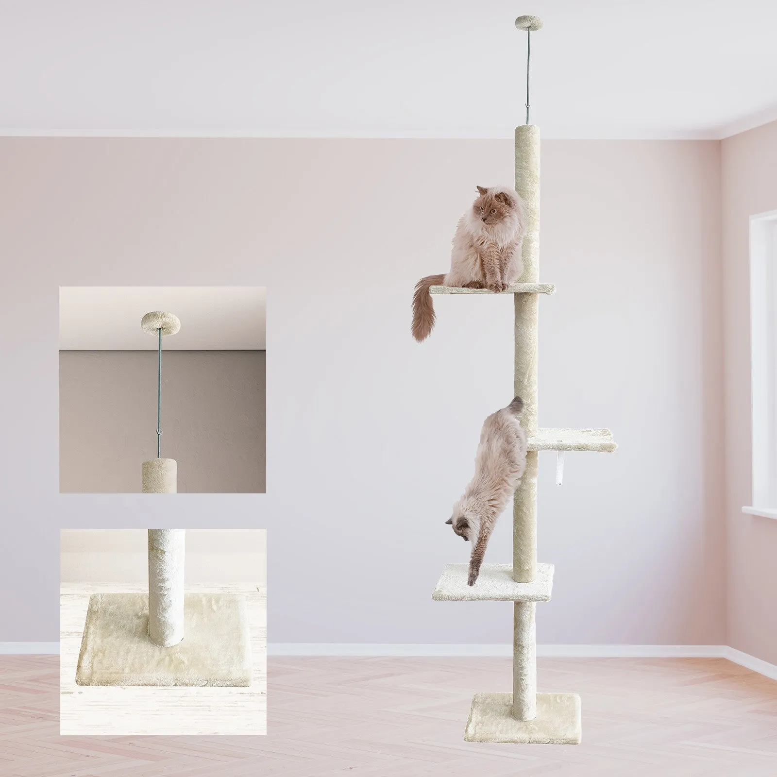 4Paws Cat Tree Scratching Post House Furniture Bed | Luxury Plush Play | 230cm | Beige