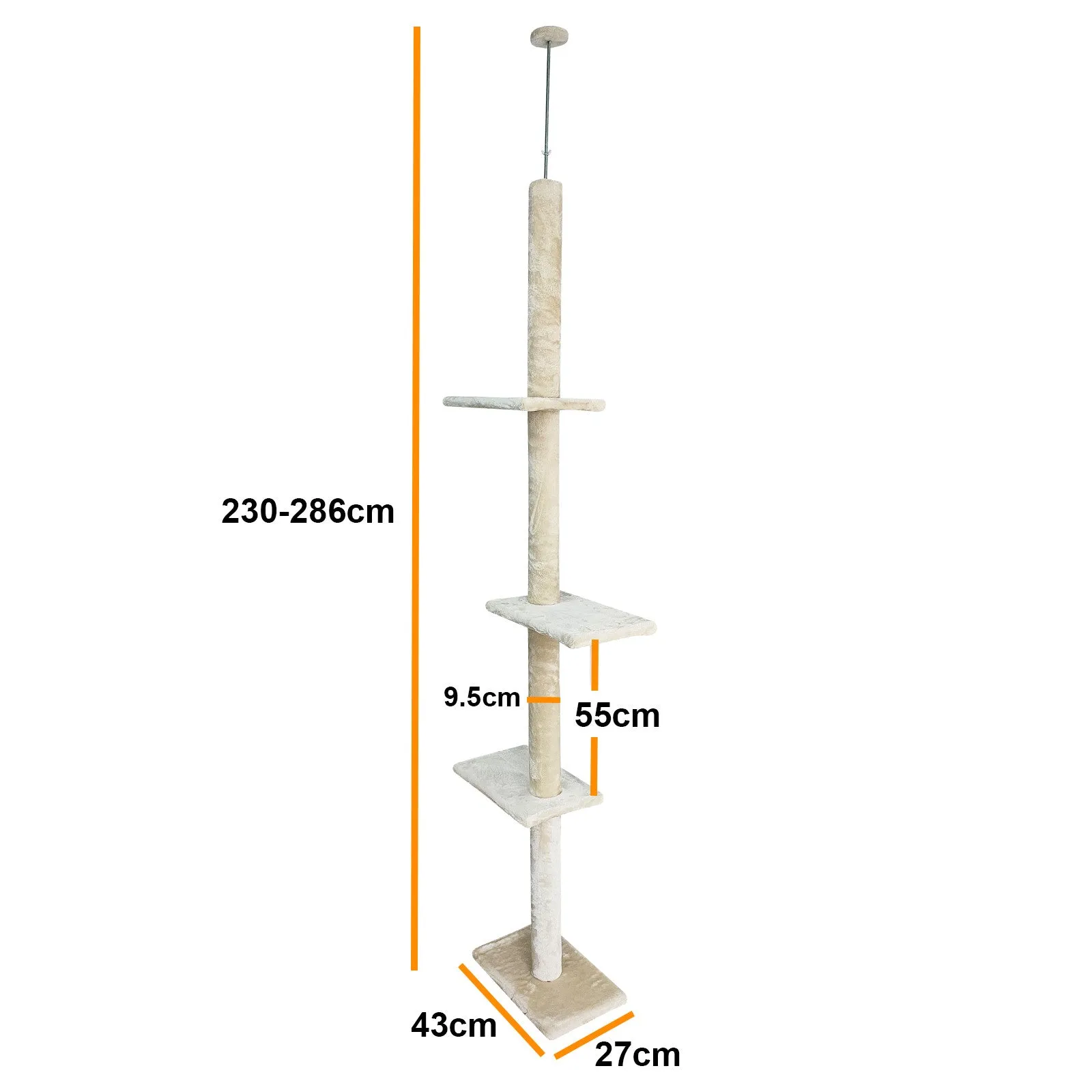 4Paws Cat Tree Scratching Post House Furniture Bed | Luxury Plush Play | 230cm | Beige