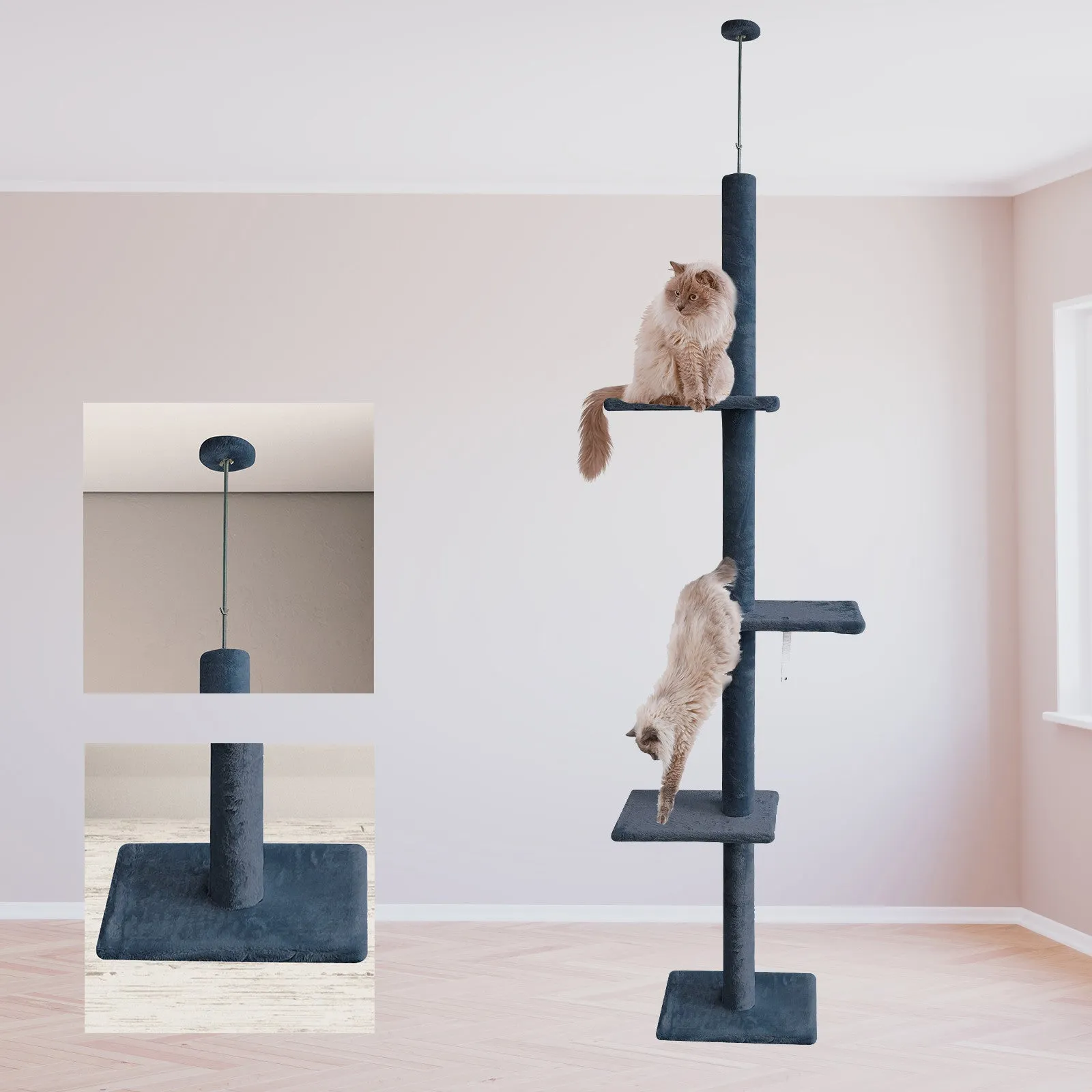 4Paws Cat Tree Scratching Post House Furniture Bed | Luxury Plush Play | 230cm | Grey