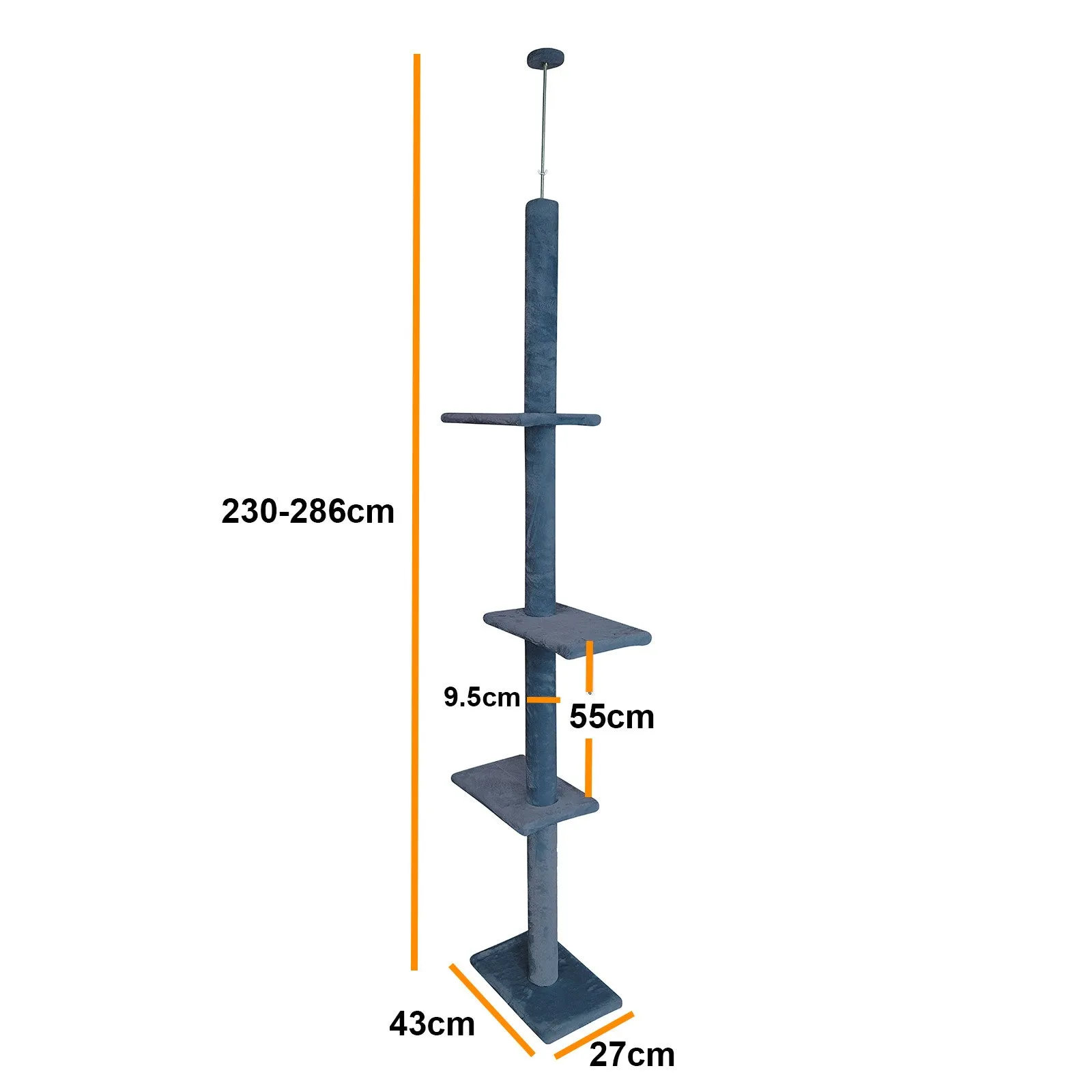 4Paws Cat Tree Scratching Post House Furniture Bed | Luxury Plush Play | 230cm | Grey