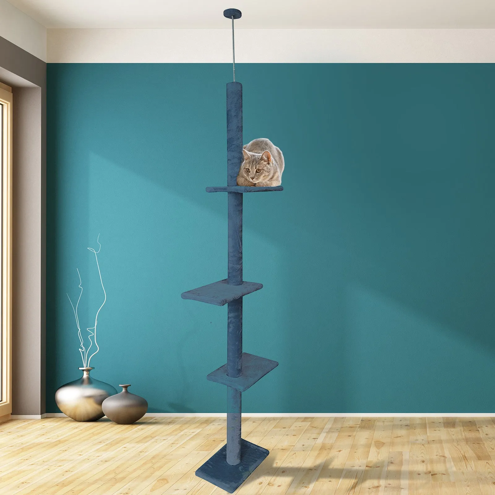 4Paws Cat Tree Scratching Post House Furniture Bed | Luxury Plush Play | 230cm | Grey