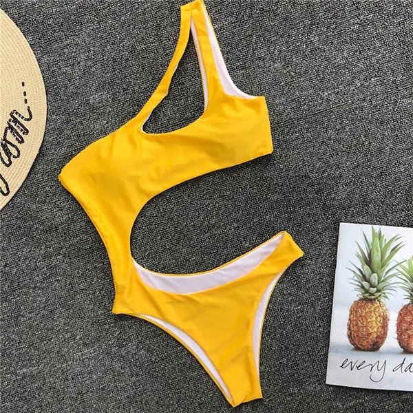 Asymetric Cut Out One Shoulder Sexy Swimsuit Ellen