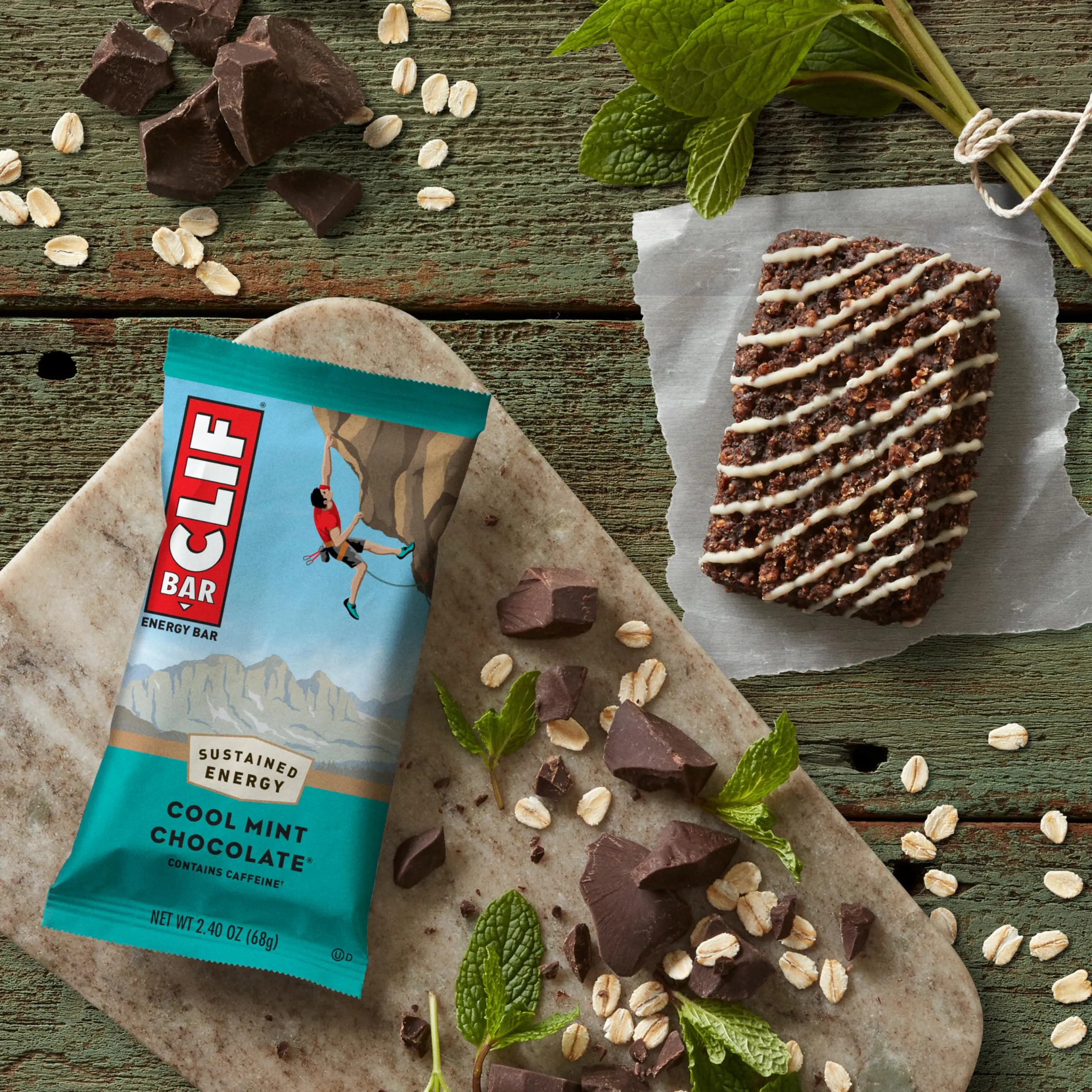 CLIF BAR - Cool Mint Chocolate with Caffeine - Made with Organic Oats - Energy Bars - Non-GMO - Plant Based Protein Bars (10 Pack)