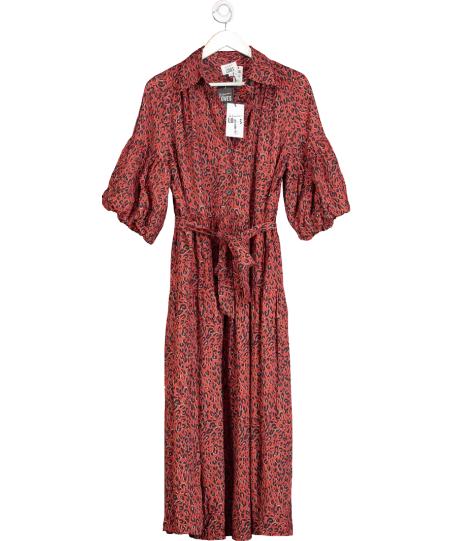ELEVEN LOVES Elise Balloon Sleeve Dress - Red Leopard UK 12
