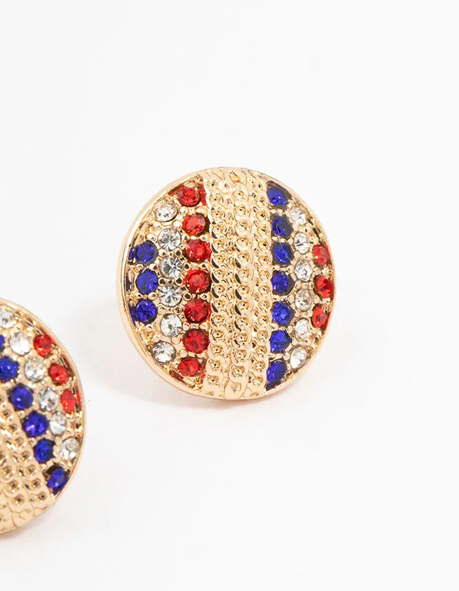 Gold Diamante Beach Volleyball Stud Earrings