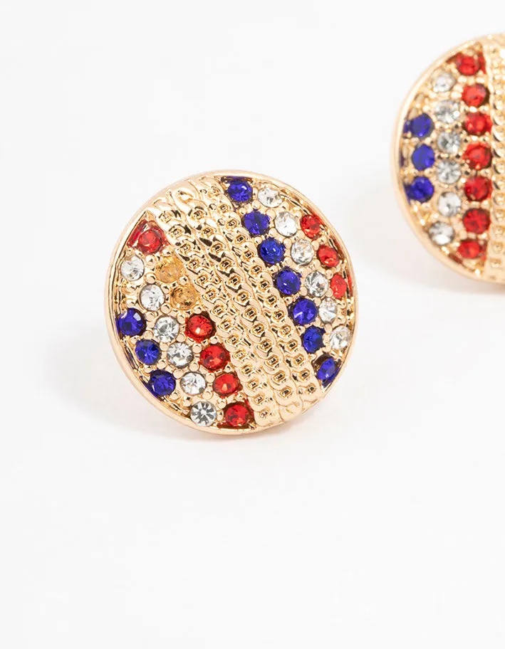 Gold Diamante Beach Volleyball Stud Earrings
