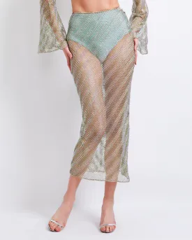 Rhinestone-Netted Midi Skirt